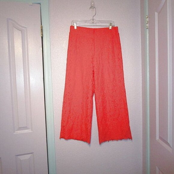 Isaac Mizrahi Live Sunset Lace Pants Size S Tall Wide Leg High Rise Pull On Crop - Picture 2 of 12